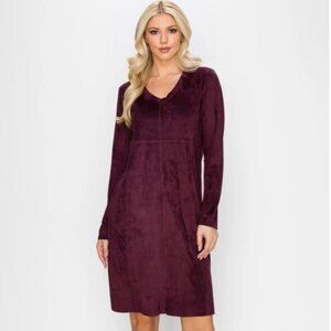 Dark Burgundy Suede Long Sleeve Dress